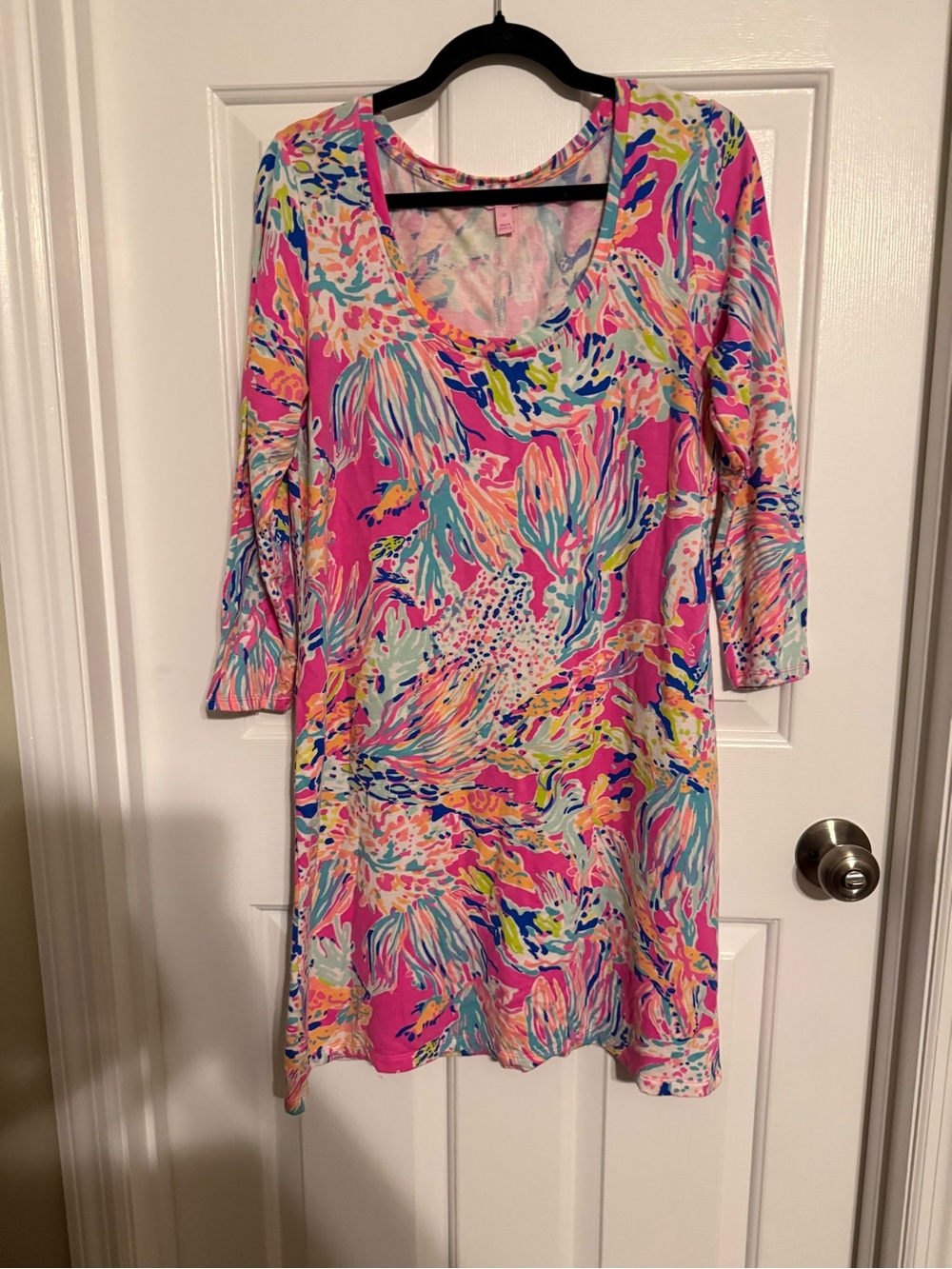 Lilly Pulitzer Hollee T-Shirt Dress Coral Reef Pink French Terry M
